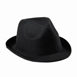 A black fedora hat with a textured finish and a wide brim, featuring a stylish and modern design.