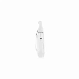 A drink bottle in clear plastic with a white lid and a carrying strap, featuring a logo.