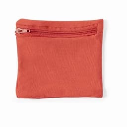 A small, red zipped pouch made from textured fabric, featuring a simple design with no visible branding.