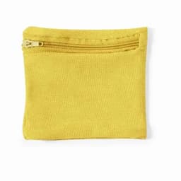 A zippered pouch in a bright yellow colour, featuring a textured fabric.