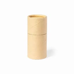 A cylindrical container in a light brown colour with a smooth texture and a lid. It has a minimalist design.