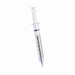 A transparent syringe with measurement markings and a plunger. It has a needle tip and is designed for medical use.