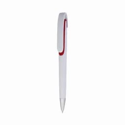A white pen with a red accent and a clip. It has a sleek, modern design.