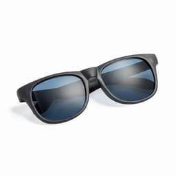 A pair of black sunglasses with dark lenses, featuring a simple and sleek design.