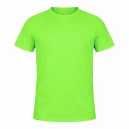 A bright green adult t-shirt with a round neck and short sleeves, featuring a logo.