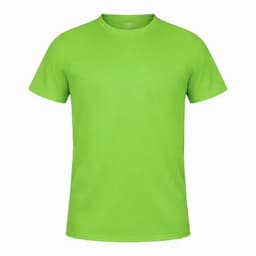 A bright green adult T-shirt featuring a logo, designed for comfort and casual wear.