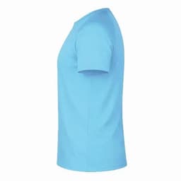 A light blue adult t-shirt with short sleeves and a simple design, featuring a logo.