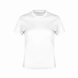 A plain white t-shirt with a round neckline and short sleeves, featuring a logo on the front.