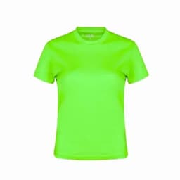 A bright green t-shirt in a short sleeve style, featuring a simple design and a crew neckline.