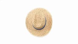 A straw hat featuring a blue band, displayed against a white background.