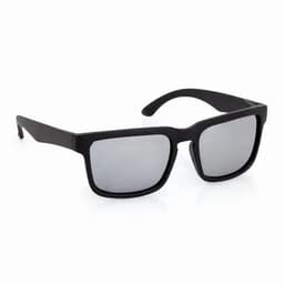 Sunglasses with a black frame and silver lenses, featuring a simple, modern design and no visible branding.