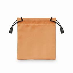 A drawstring pouch in a vibrant orange colour, featuring a black drawstring closure.