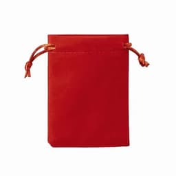 A red drawstring pouch with an orange cord. The pouch is simple and features a smooth texture.