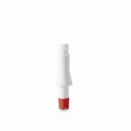 A drink bottle nozzle in white and red, featuring a logo and a removable spout for ease of use.