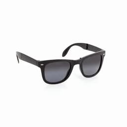 A pair of black sunglasses with dark lenses and a classic square frame design.