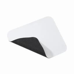 A triangular white and black product with a curved edge, featuring a textured underside.