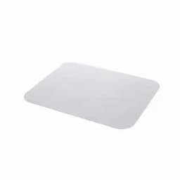 A rectangular, white placemat with rounded edges, featuring a smooth surface.