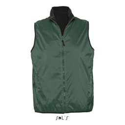 A green unisex reversible vest that is waterproof and windproof, featuring a zipper and a collar.