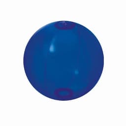 A blue beach ball with a glossy surface and seamless design, featuring small holes for inflation.