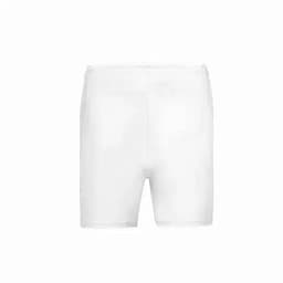 A pair of white shorts displayed on a plain background, featuring an elastic waistband.