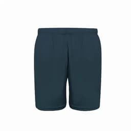 A pair of dark blue sports shorts featuring an elastic waistband and simple design. The shorts have a small branding logo.