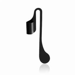 A black drink bottle holder with a sleek, minimalist design and an attached spoon.