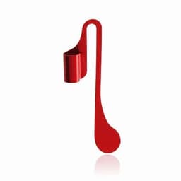 A red promotional product with a hanging design and a cup holder attachment. It has a sleek, modern shape.