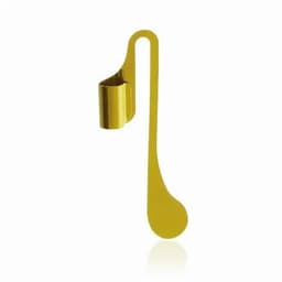 A gold drink bottle holder in a musical note shape, featuring a curved design and a cup attachment.