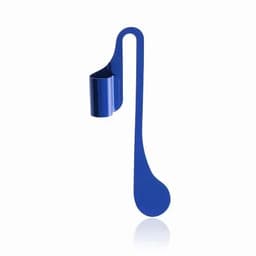 A blue bottle opener with a long handle and a circular opening for bottle caps.