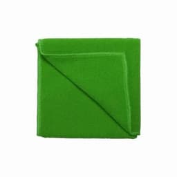 A green blanket folded in a square, featuring a soft fabric texture. It has neat stitched edges.