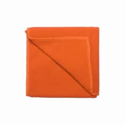 An orange towel neatly folded, featuring a soft texture and a simple design.
