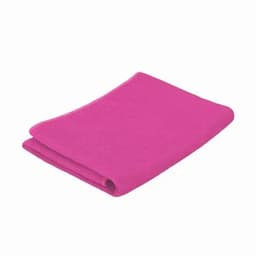 A folded pink gym towel featuring a simple design and a logo. Suitable for leisure and outdoor activities.