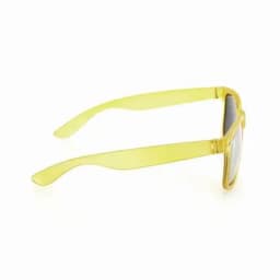A pair of yellow sunglasses with a sleek design and dark lenses.