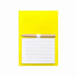 A bright yellow notepad with a white lined page and a wooden pencil resting on top.