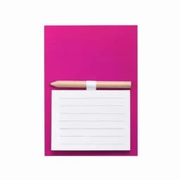 A stationery set featuring a pink background, a white notepad with lines, and a wooden pencil resting on top.
