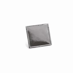 A square lapel pin in a shiny silver finish with a reflective surface.