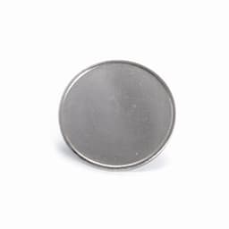 A circular, silver lapel pin with a smooth, metallic surface, featuring no designs or text.