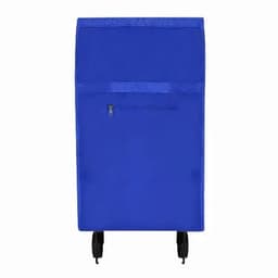 A blue promotional product with a zippered pocket and wheels for easy mobility. Features branding on the surface.