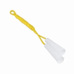 A yellow rope with two white handles attached, designed for a promotional product named "Derix."