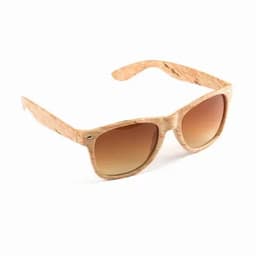Sunglasses with a wood-pattern design and gradient brown lenses. The frame has a natural, textured finish.