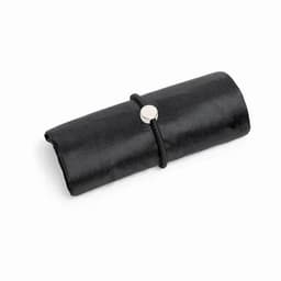 A black roll-up case with a silver button closure, made from textured material.