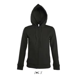 A women's lined hoodie in dark green, featuring a hidden zip, made of 50% cotton and 50% polyester.
