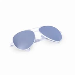A pair of light blue sunglasses with reflective lenses and a minimalistic design.