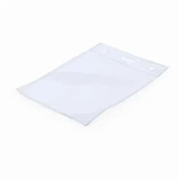 A clear plastic pouch with a smooth surface and two punched holes at the top for easy attachment.