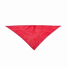 A red bandana in a triangular shape, made of lightweight fabric. It features a smooth texture and crisp edges.