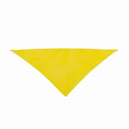 A triangular yellow promotional banner with a smooth surface and no text or graphics.