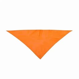 A triangular orange bandana made of a smooth, synthetic fabric. The item features a plain design without any logos.