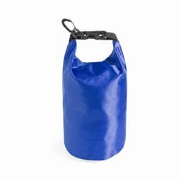 A blue dry bag with a clip closure, designed for storing items securely and keeping them dry.