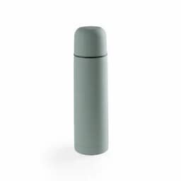 A drink bottle in a light green colour with a rounded top and a sleek design, featuring a logo.