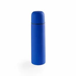 A drink bottle in vibrant blue with a rounded cap and a sleek design. It features a logo or branding.